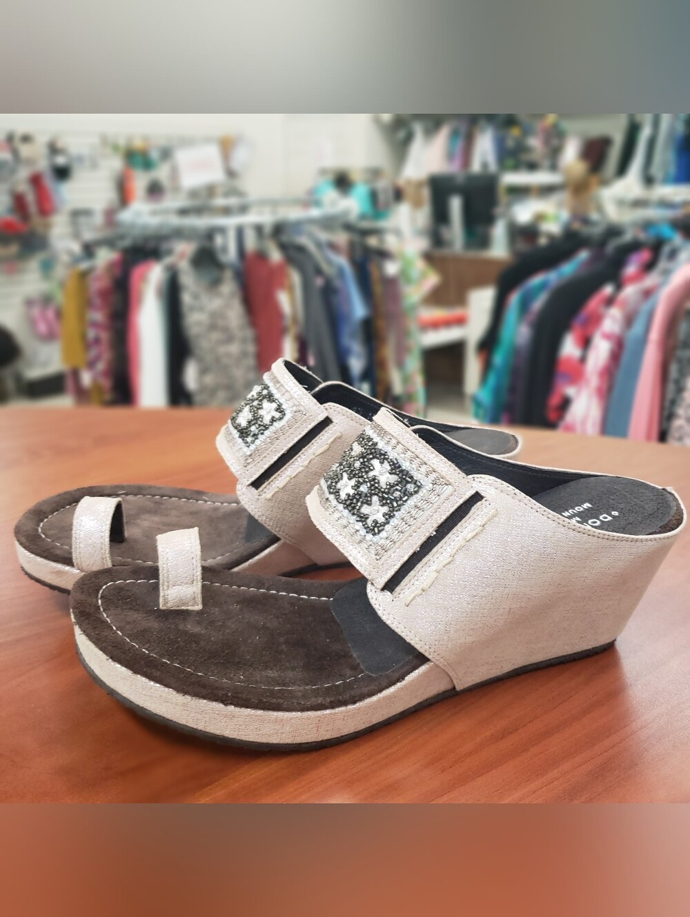 Donald J Pliner Garnet beaded wedge sandals featuring a toe loop